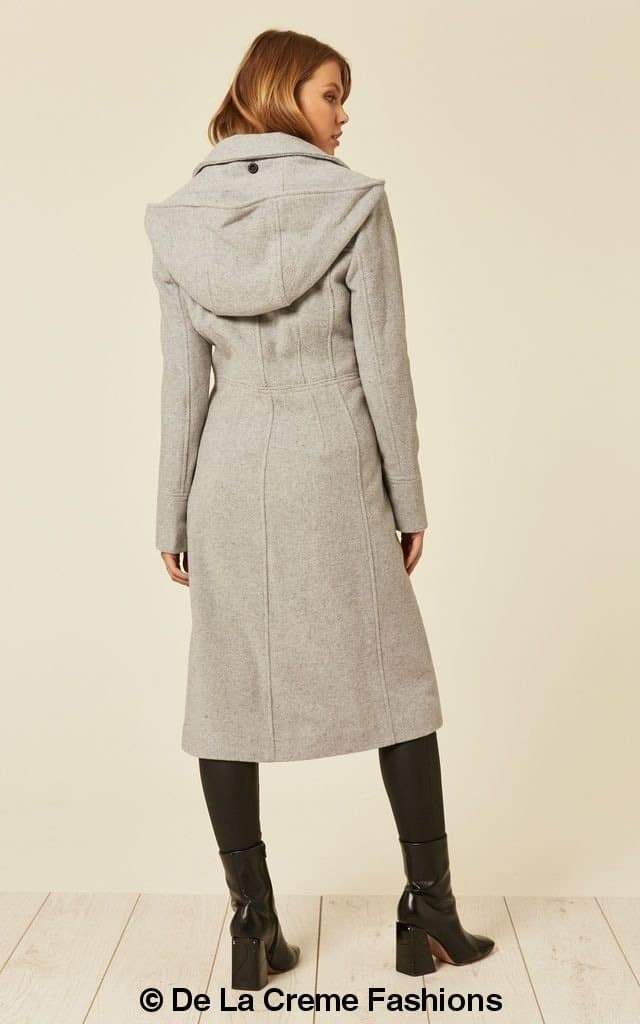 Wool Blend Hooded Mid Length Coat (1704) - Great Hall Collections House
