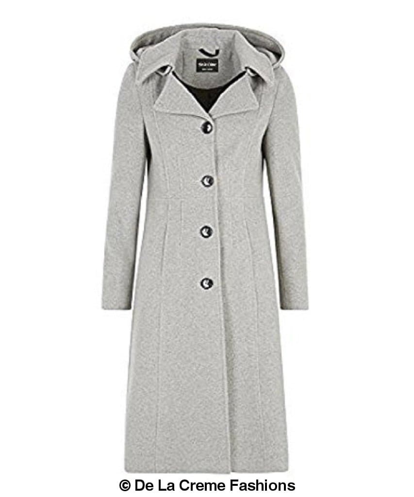 Wool Blend Hooded Mid Length Coat (1704) - Great Hall Collections House