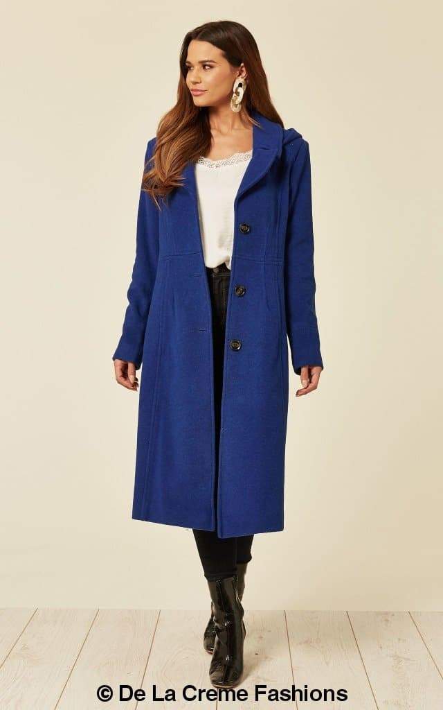 Wool Blend Hooded Mid Length Coat (1704) - Great Hall Collections House