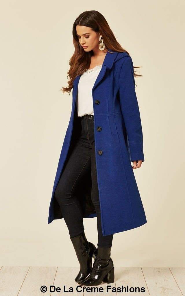 Wool Blend Hooded Mid Length Coat (1704) - Great Hall Collections House