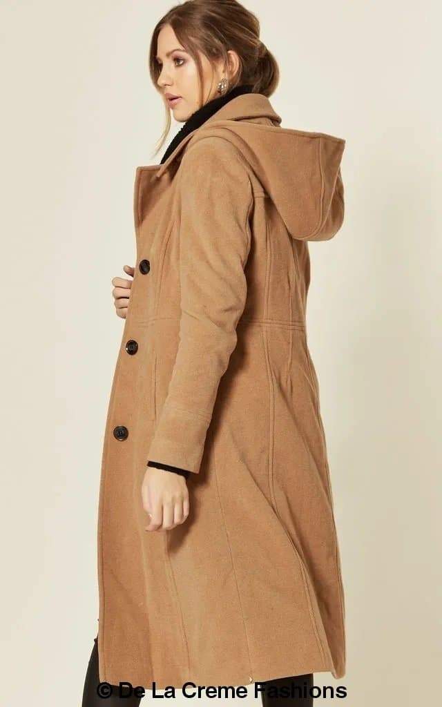 Wool Blend Hooded Mid Length Coat (1704) - Great Hall Collections House