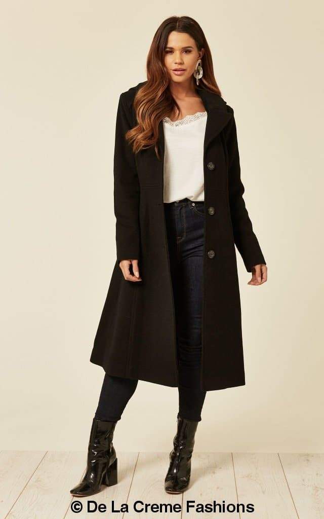 Wool Blend Hooded Mid Length Coat (1704) - Great Hall Collections House