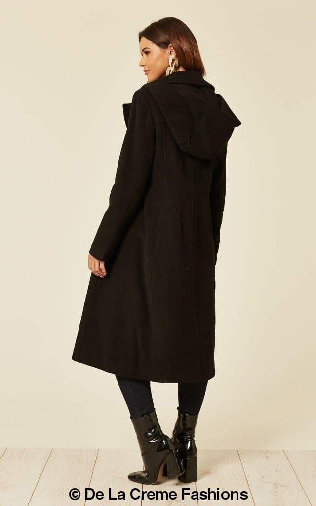 Wool Blend Hooded Mid Length Coat (1704) - Great Hall Collections House