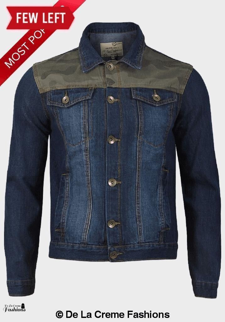 Brave Soul - Men's Camo Print Denim Jacket made in UK - Great Hall Collections House