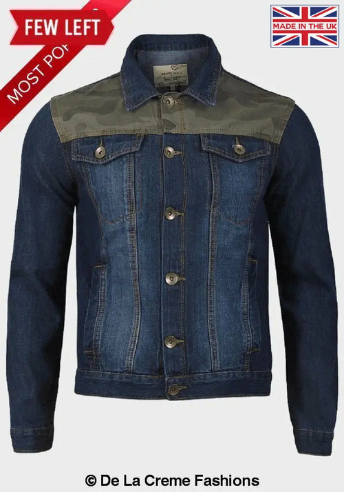 Brave Soul - Men's Camo Print Denim Jacket made in UK - Great Hall Collections House