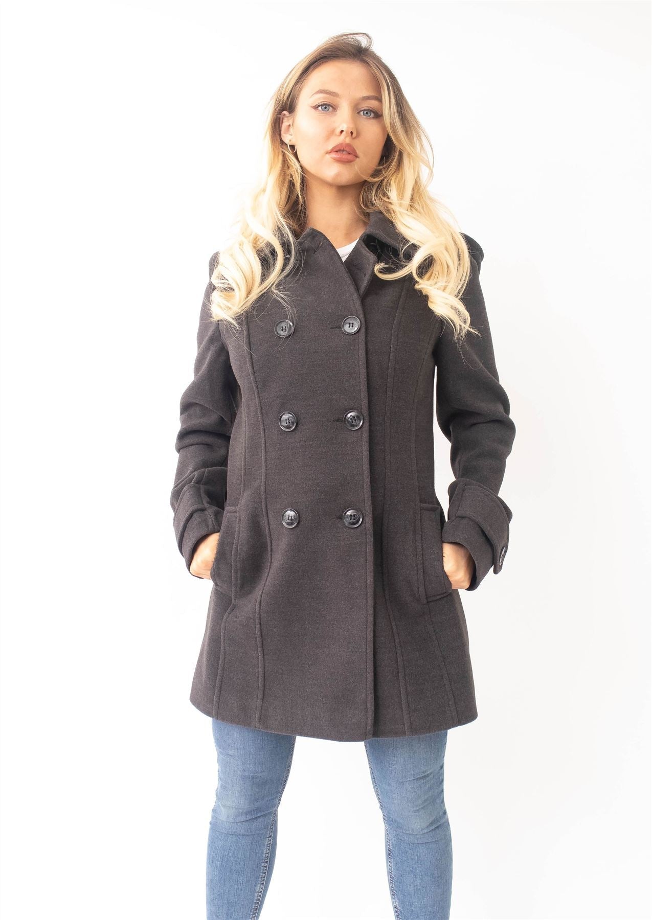 Wool Feel Double Breasted Hooded Coat - Great Hall Collections House