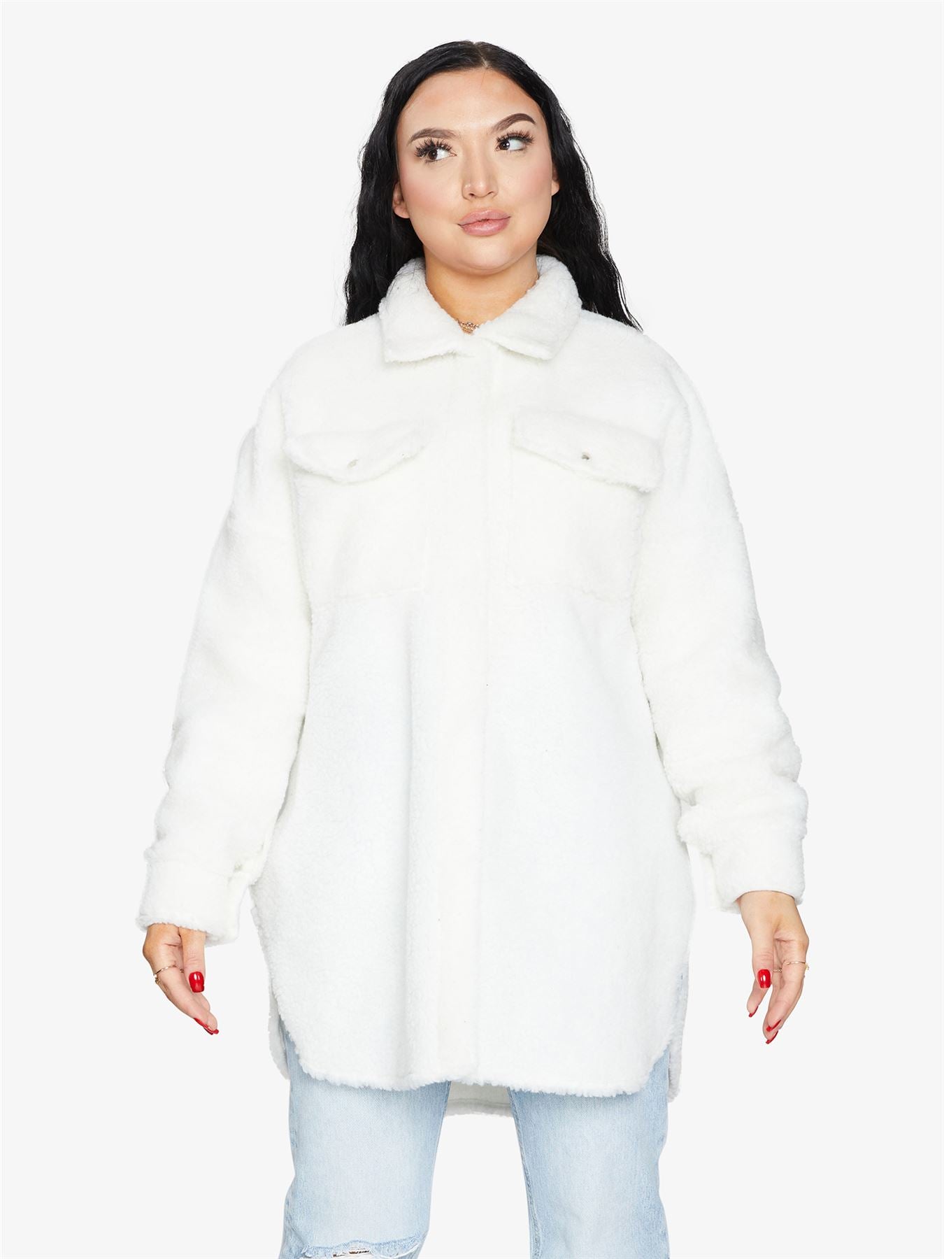 Oversized Stud Button Borg Teddy Shacket            made in UK - Great Hall Collections House