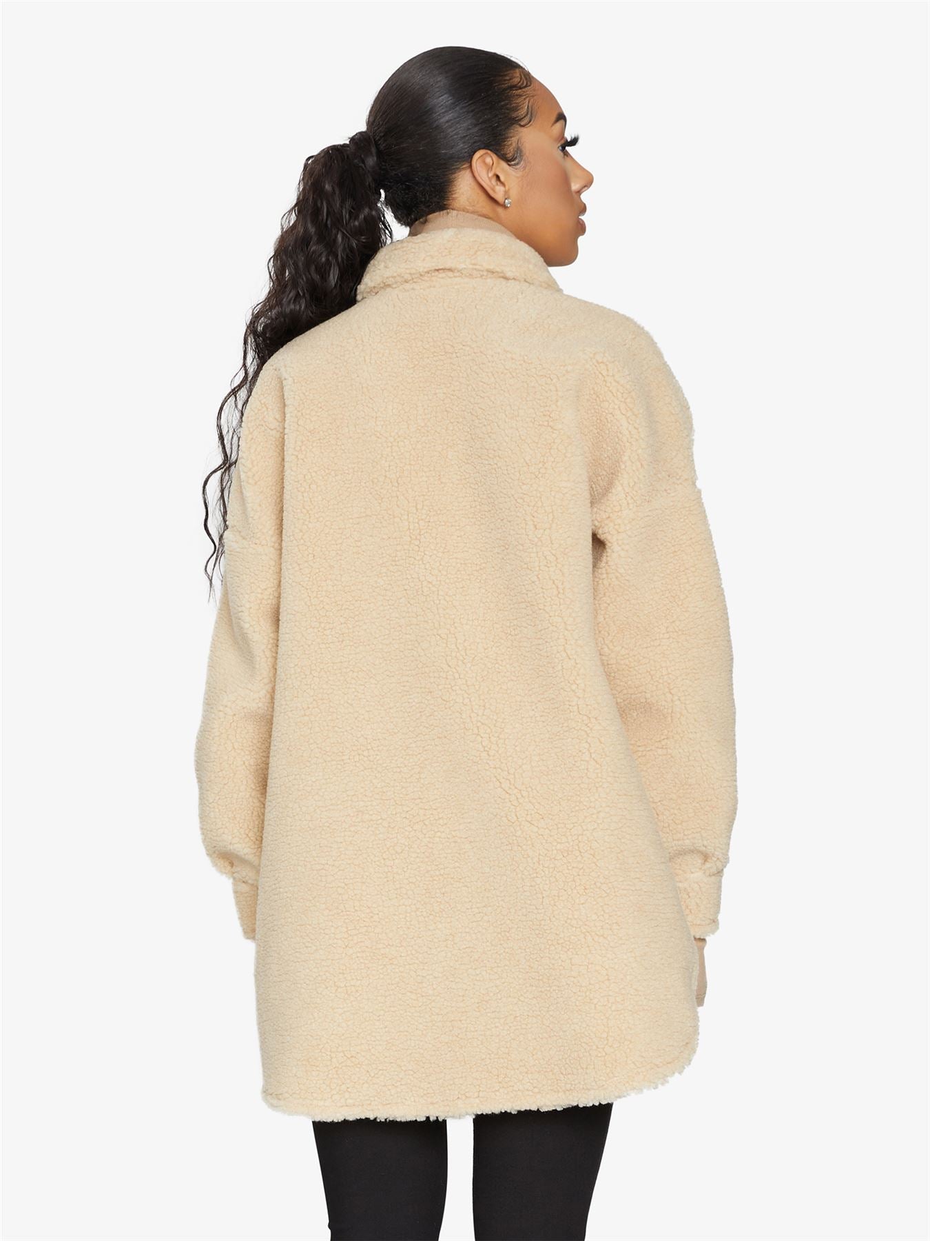 Oversized Stud Button Borg Teddy Shacket            made in UK - Great Hall Collections House