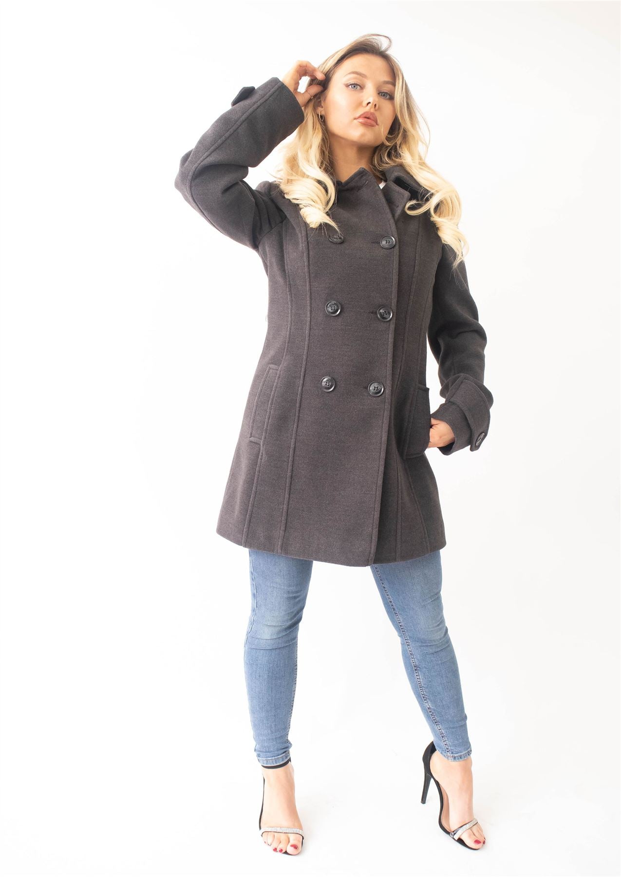 Wool Feel Double Breasted Hooded Coat - Great Hall Collections House
