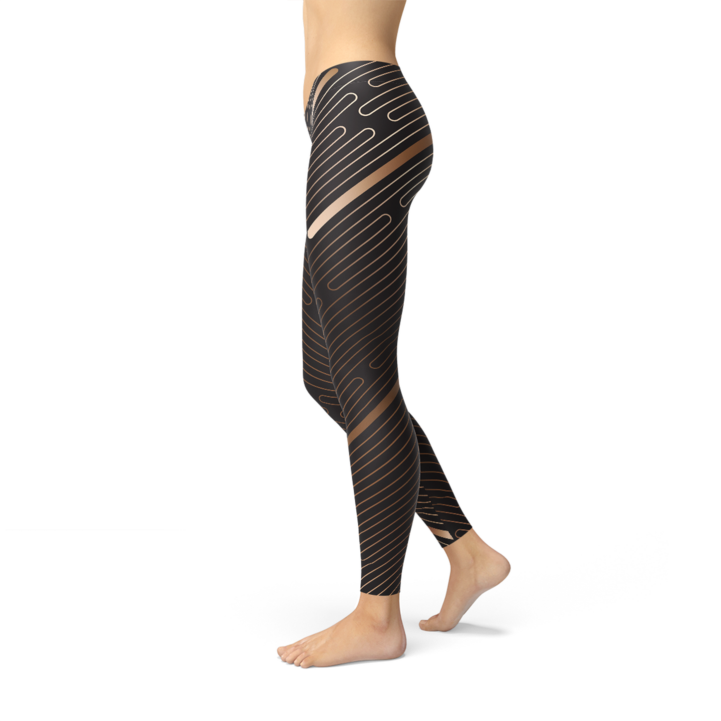 Womens Striped Lines Sports Brown Leggings - Great Hall Collections House