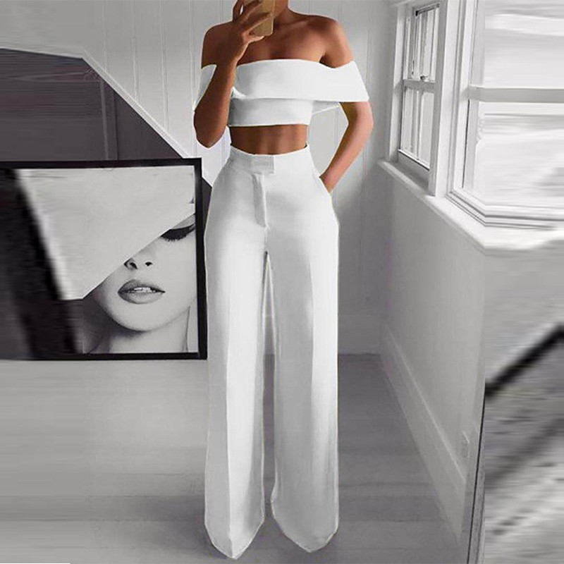Wide Leg Pants & Crop Top Two-Piece Set