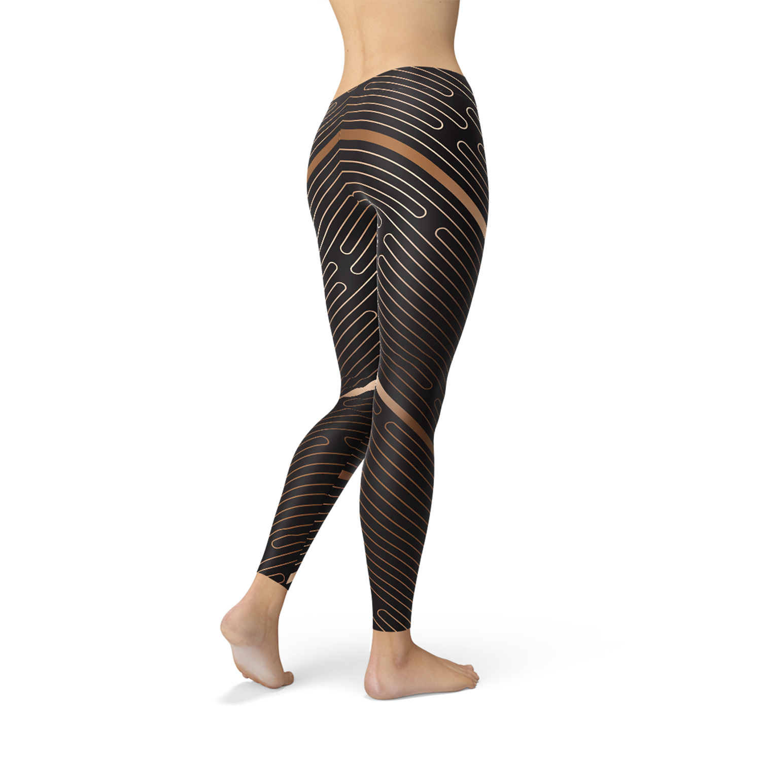 Womens Striped Lines Sports Brown Leggings - Great Hall Collections House