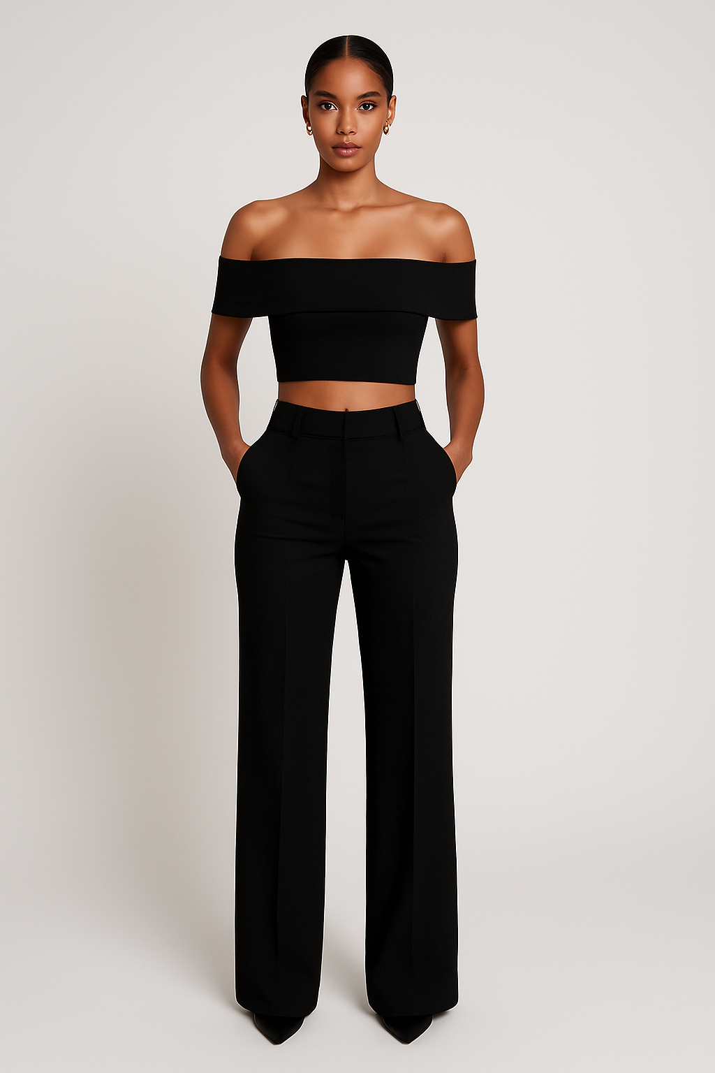 Wide Leg Pants & Crop Top Two-Piece Set