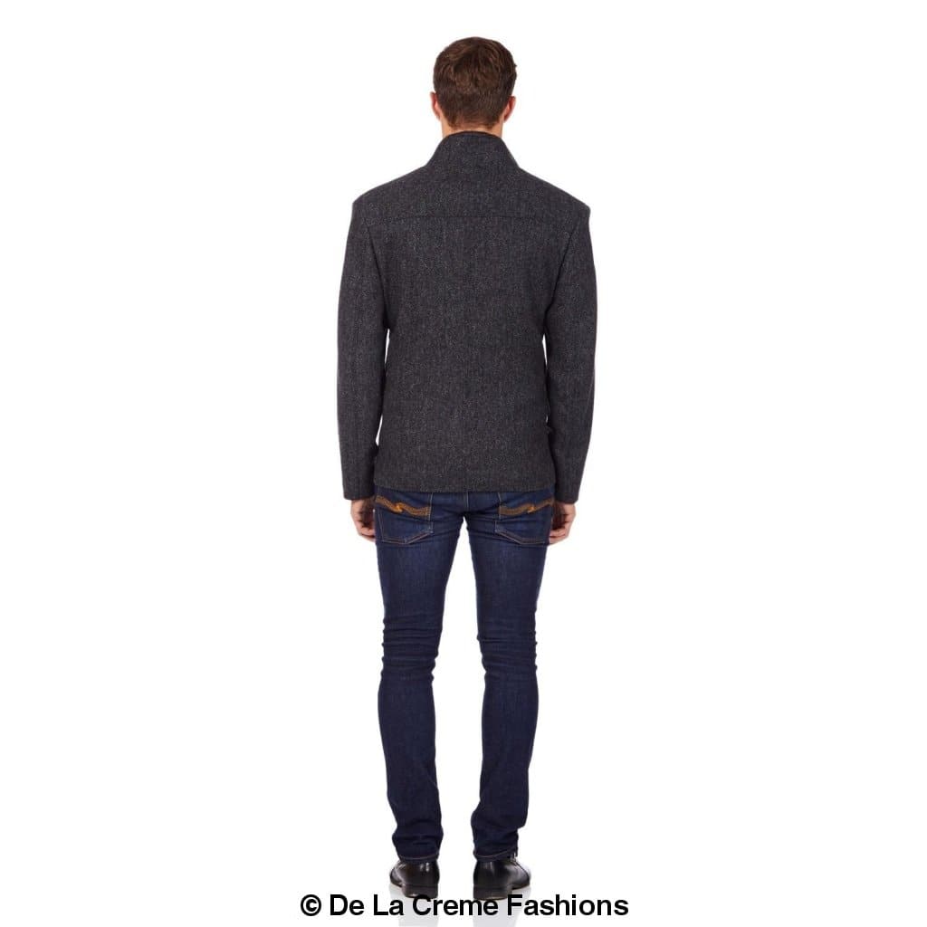 De La Creme MAN - Herringbone Tweed Blend Short Reefer Coat made in UK - Great Hall Collections House