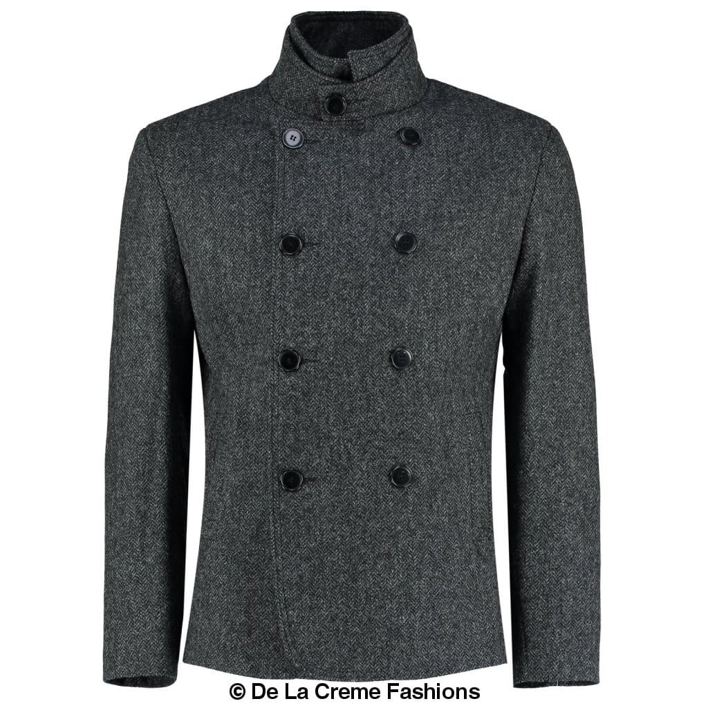 De La Creme MAN - Herringbone Tweed Blend Short Reefer Coat made in UK - Great Hall Collections House