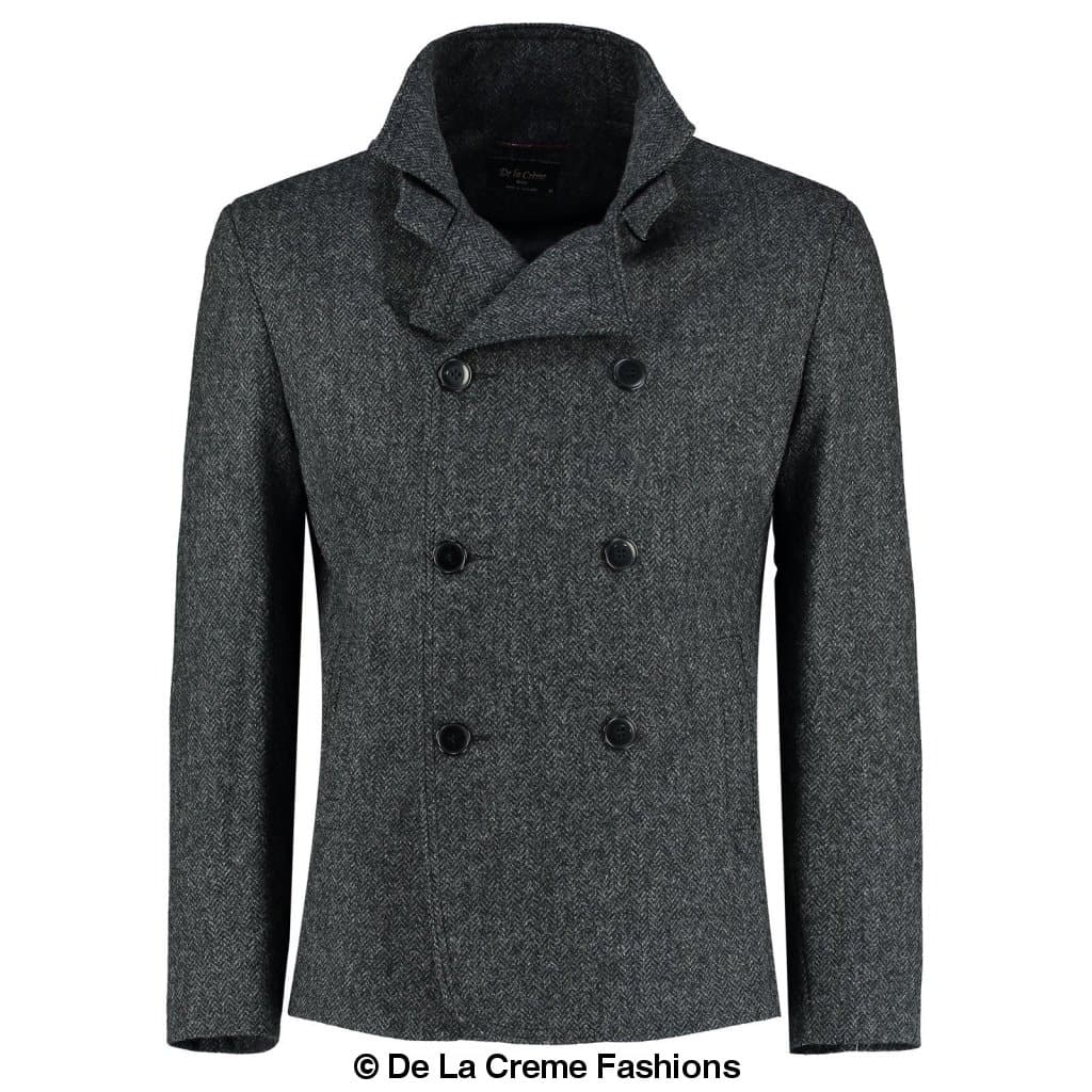 De La Creme MAN - Herringbone Tweed Blend Short Reefer Coat made in UK - Great Hall Collections House