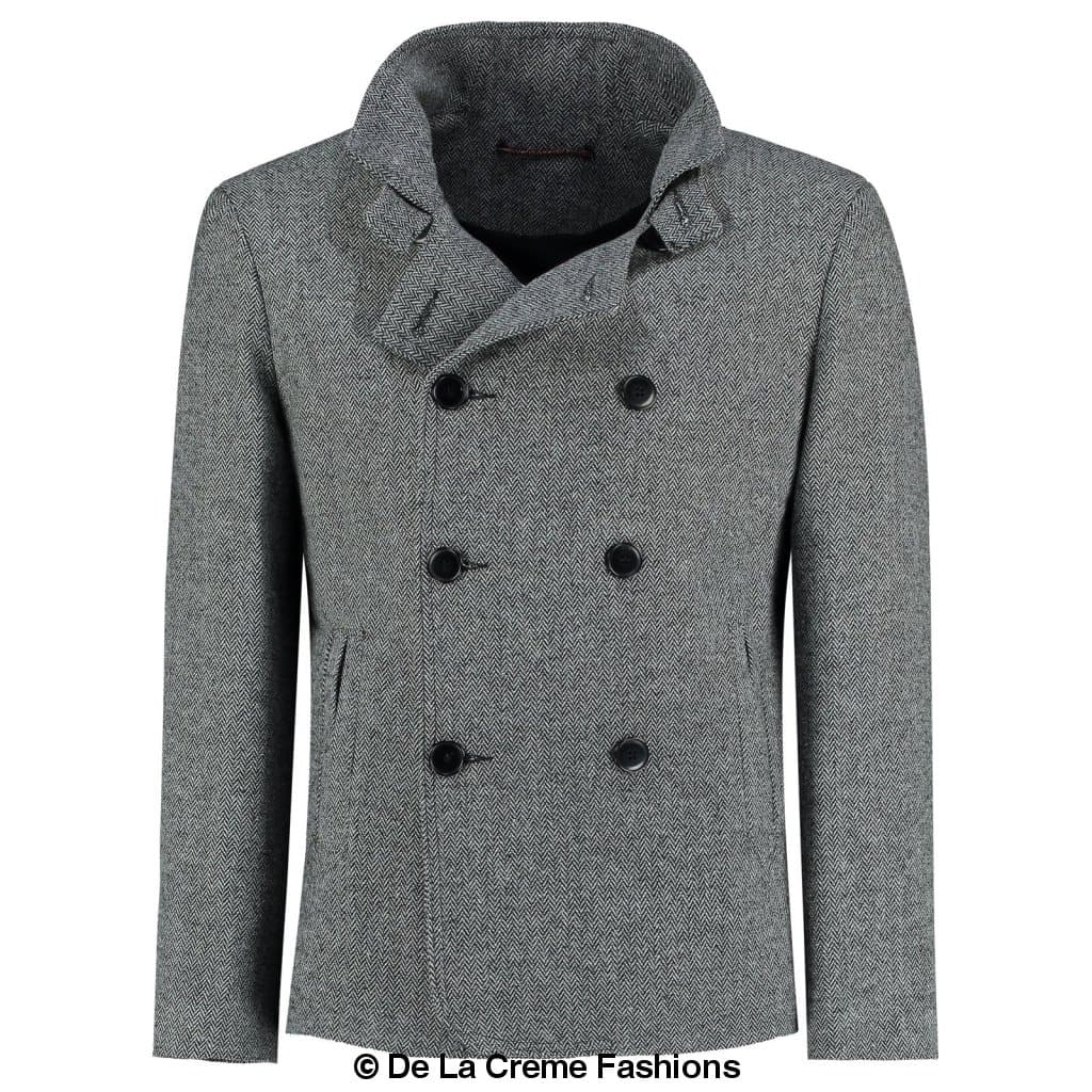 De La Creme MAN - Herringbone Tweed Blend Short Reefer Coat made in UK - Great Hall Collections House
