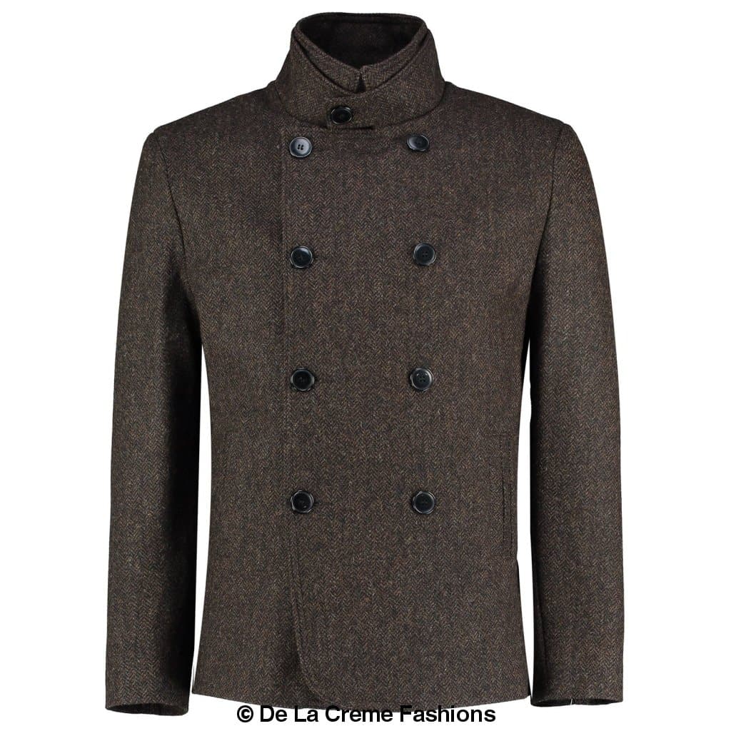 De La Creme MAN - Herringbone Tweed Blend Short Reefer Coat made in UK - Great Hall Collections House