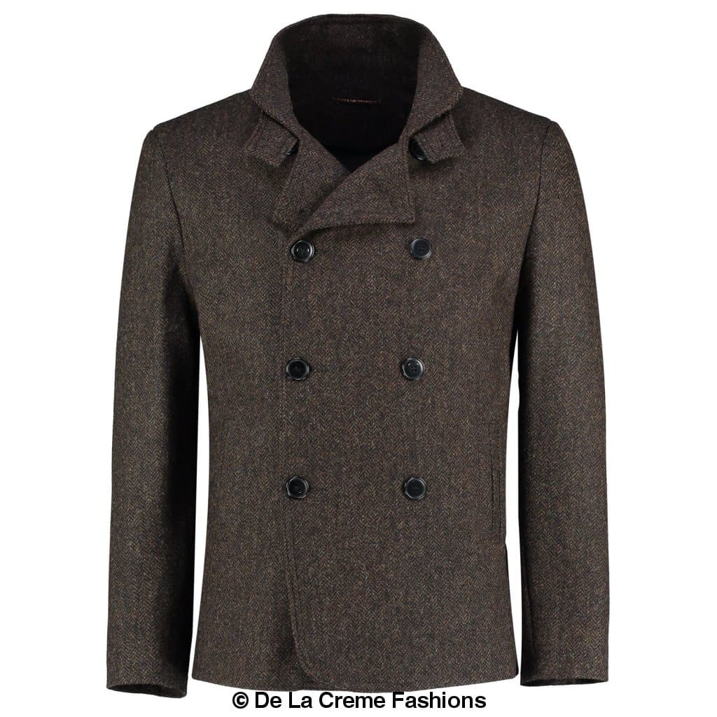 De La Creme MAN - Herringbone Tweed Blend Short Reefer Coat made in UK - Great Hall Collections House