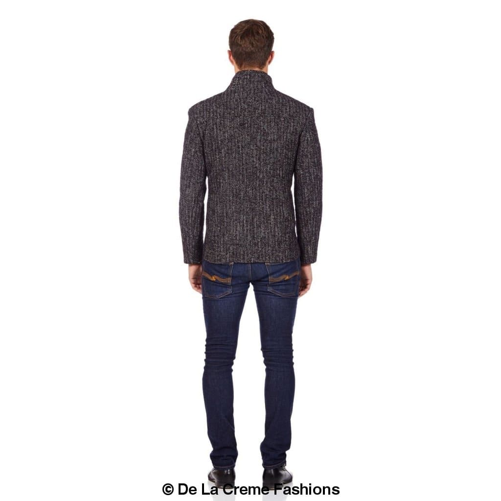 De La Creme MAN - Herringbone Tweed Blend Short Reefer Coat made in UK - Great Hall Collections House