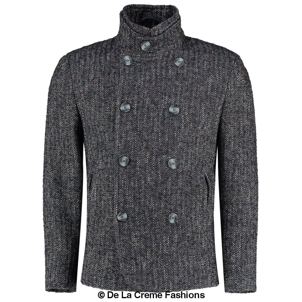 De La Creme MAN - Herringbone Tweed Blend Short Reefer Coat made in UK - Great Hall Collections House