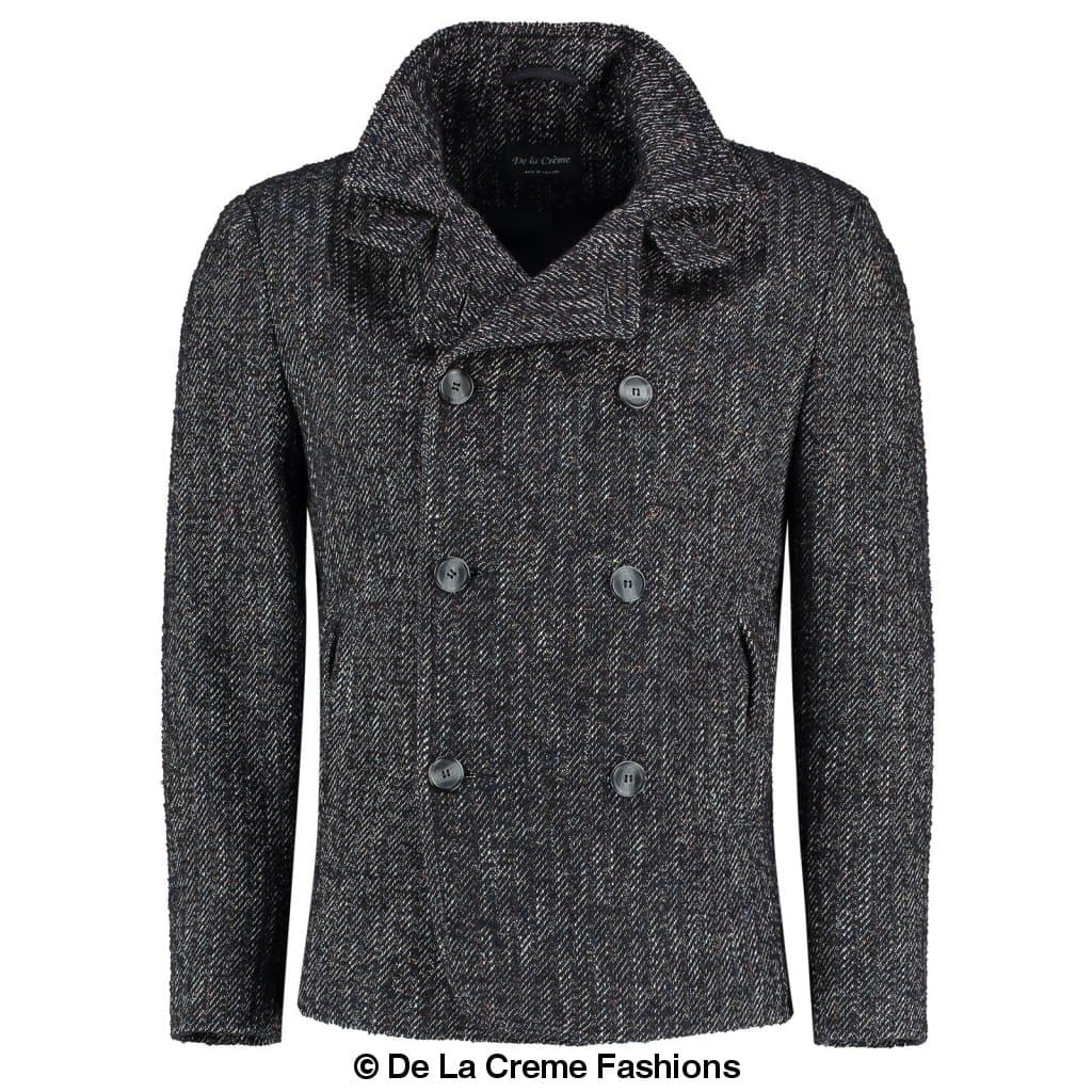 De La Creme MAN - Herringbone Tweed Blend Short Reefer Coat made in UK - Great Hall Collections House