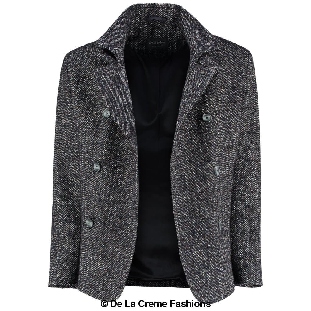 De La Creme MAN - Herringbone Tweed Blend Short Reefer Coat made in UK - Great Hall Collections House