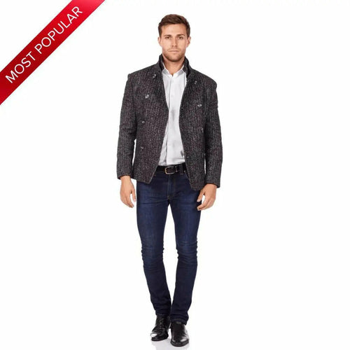 De La Creme MAN - Herringbone Tweed Blend Short Reefer Coat made in UK - Great Hall Collections House