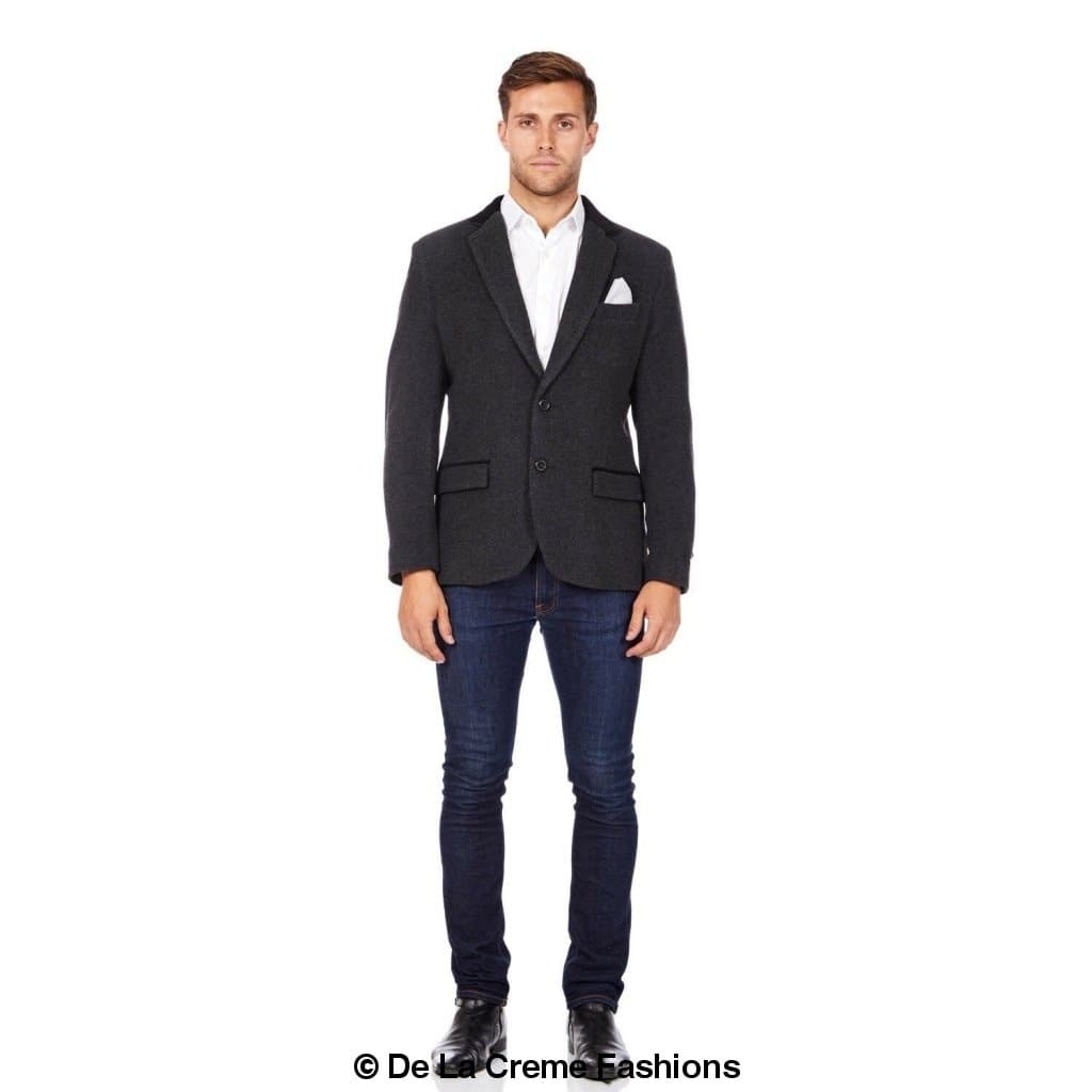 De La Creme MAN - Wool Blend Velvet Trim Formal/Casual Blazer( Made in UK) - Great Hall Collections House