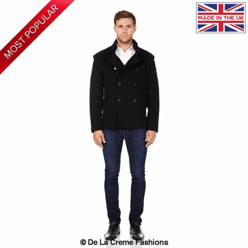 De La Creme MAN - Men's Wool Blend Double Breasted Short Reefer Coat made in uk - Great Hall Collections House
