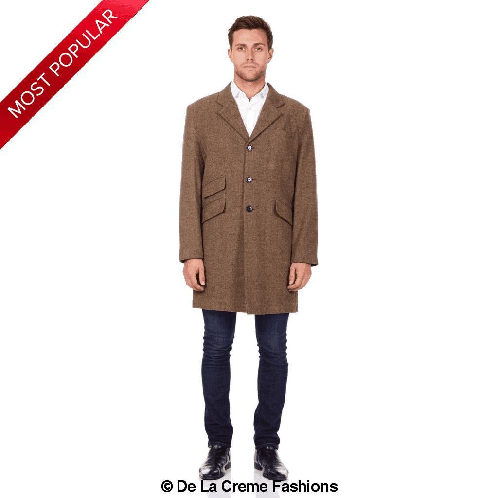 De La Creme MAN - Mens Wool Blend Herringbone Design Coat made in uk - Great Hall Collections House