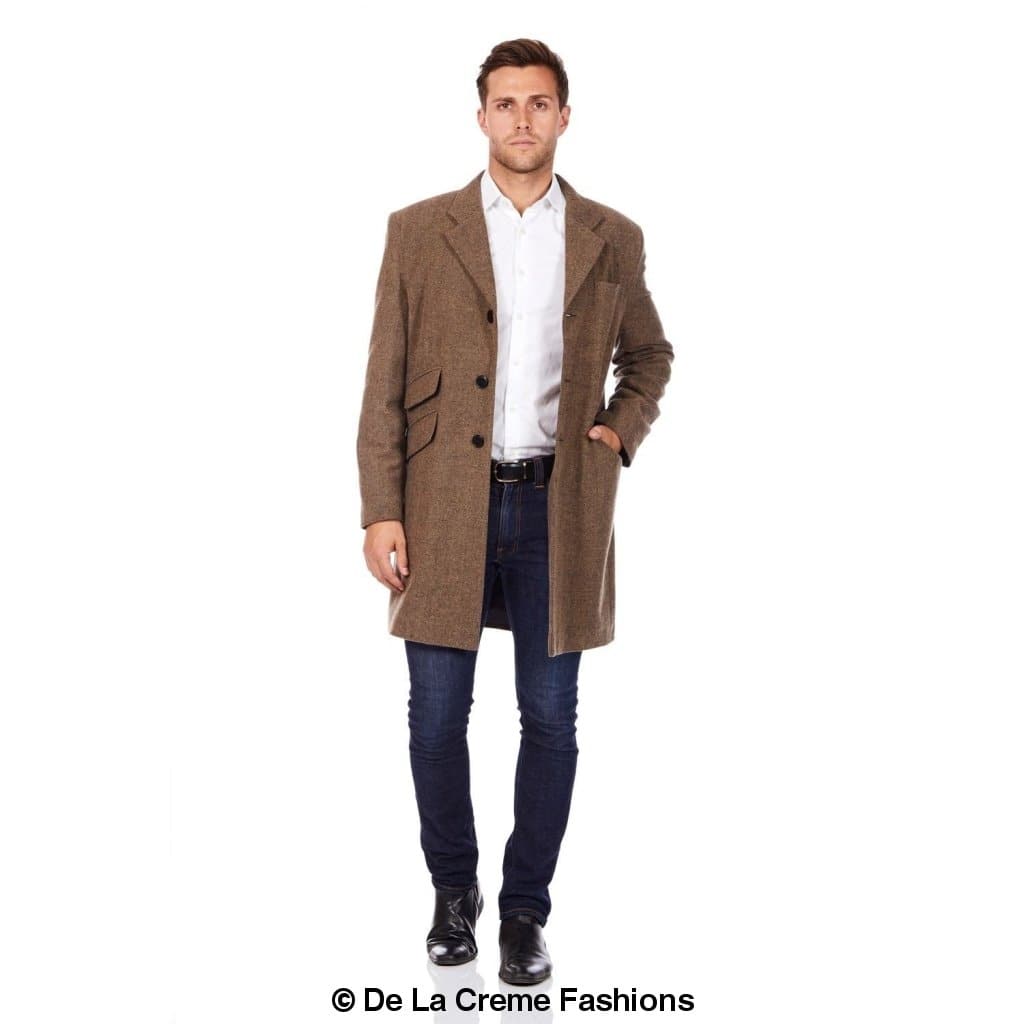 De La Creme MAN - Mens Wool Blend Herringbone Design Coat made in uk - Great Hall Collections House