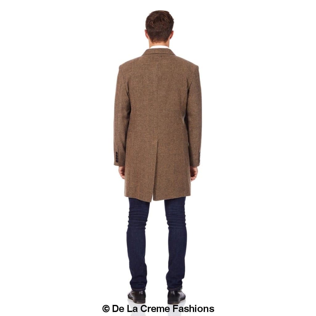 De La Creme MAN - Mens Wool Blend Herringbone Design Coat made in uk - Great Hall Collections House