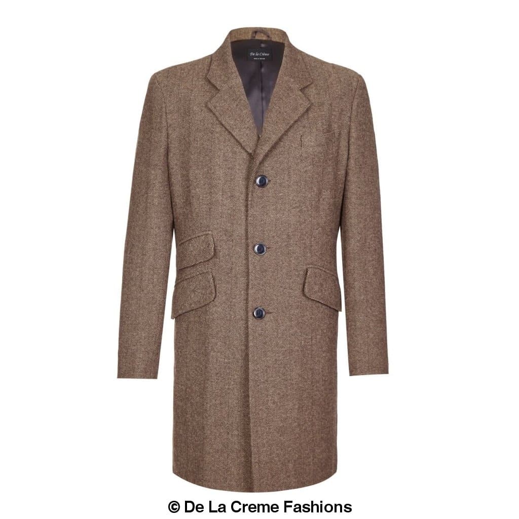 De La Creme MAN - Mens Wool Blend Herringbone Design Coat made in uk - Great Hall Collections House