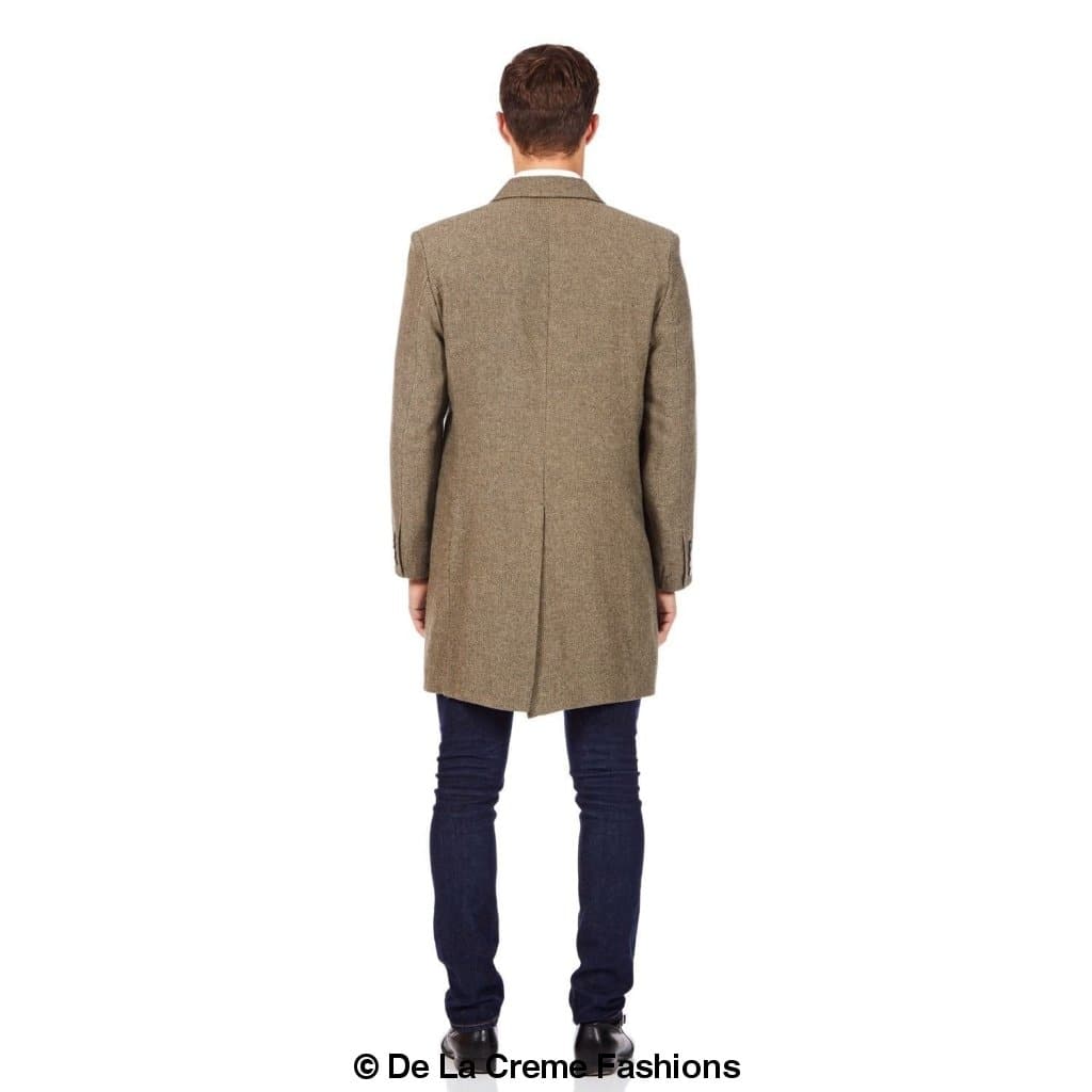 De La Creme MAN - Mens Wool Blend Herringbone Design Coat made in uk - Great Hall Collections House