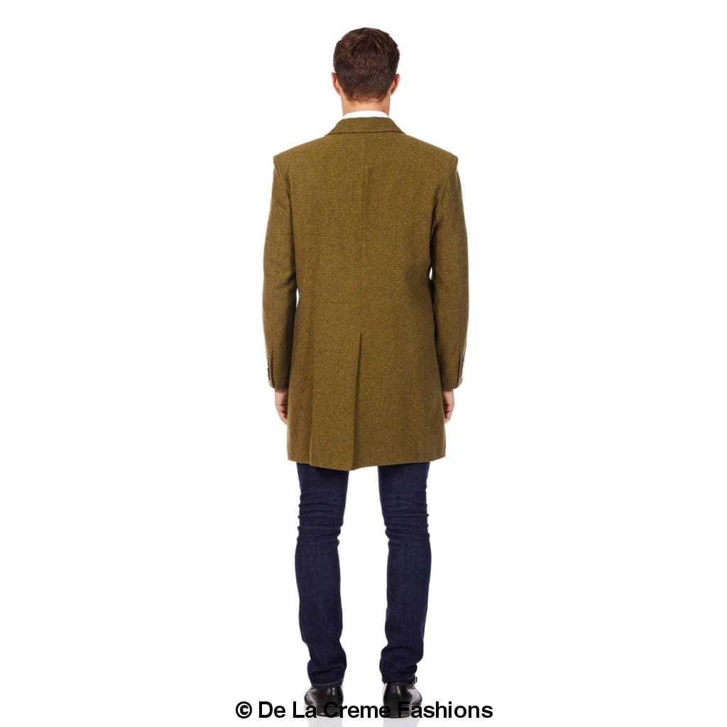 De La Creme MAN - Mens Wool Blend Herringbone Design Coat made in uk - Great Hall Collections House