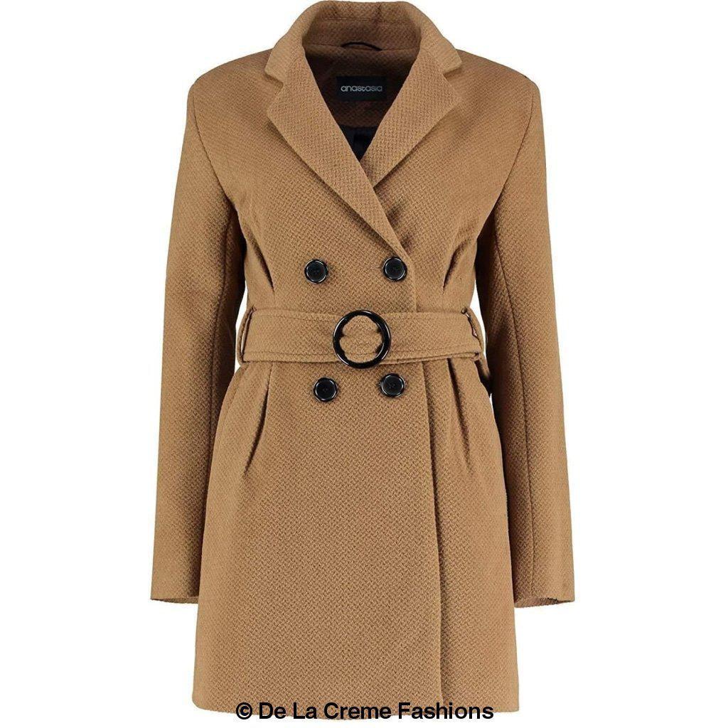 De La Creme - Womens Camel Textured Short Belted Coat - Great Hall Collections House