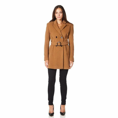 De La Creme - Womens Camel Textured Short Belted Coat - Great Hall Collections House