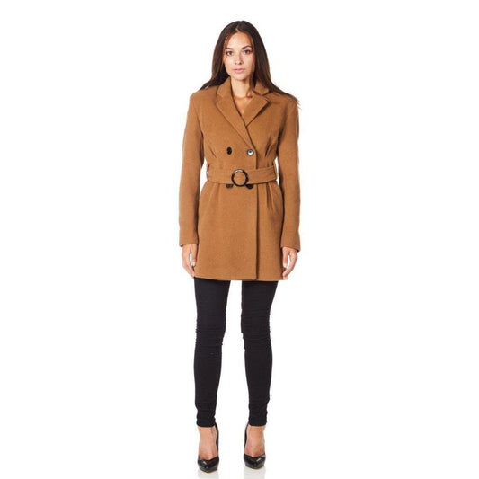 De La Creme - Womens Camel Textured Short Belted Coat - Great Hall Collections House