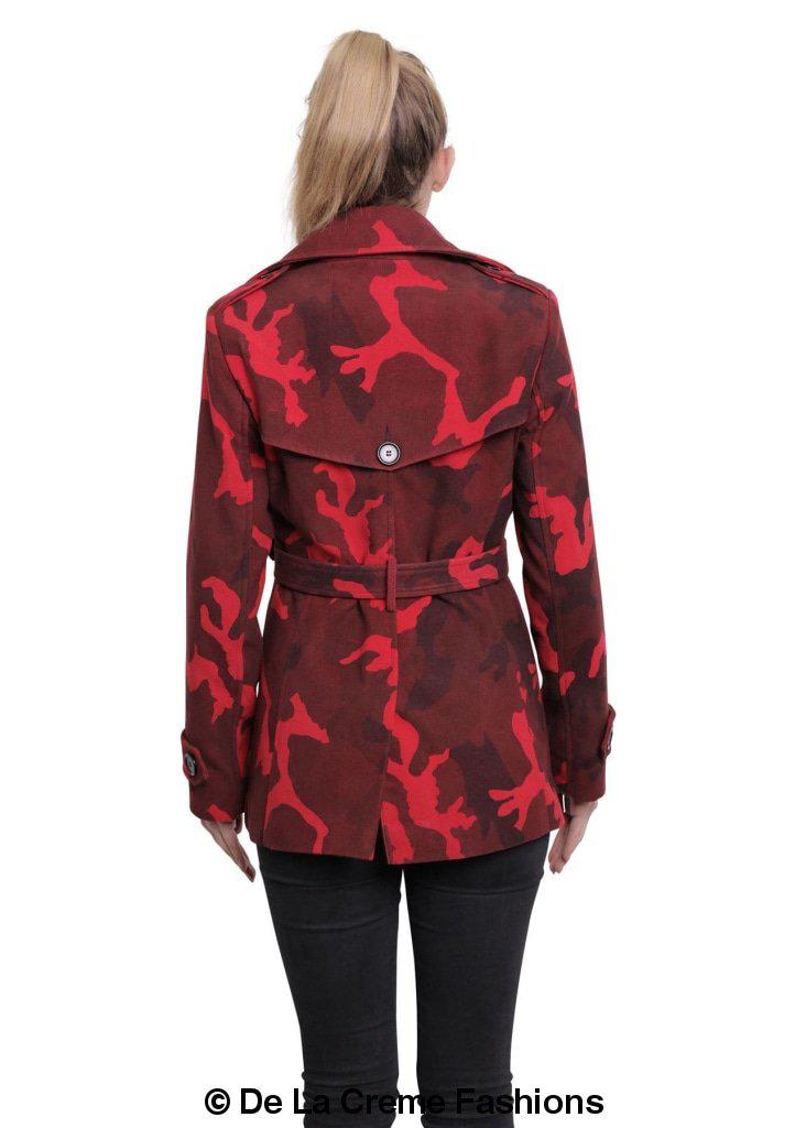 De La Creme - Womens Camo Print Double Breasted Short Coat - Great Hall Collections House