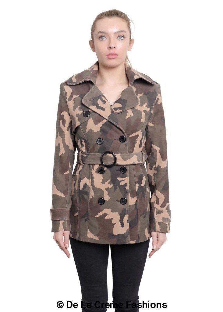 De La Creme - Womens Camo Print Double Breasted Short Coat - Great Hall Collections House