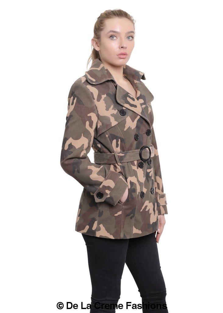 De La Creme - Womens Camo Print Double Breasted Short Coat - Great Hall Collections House