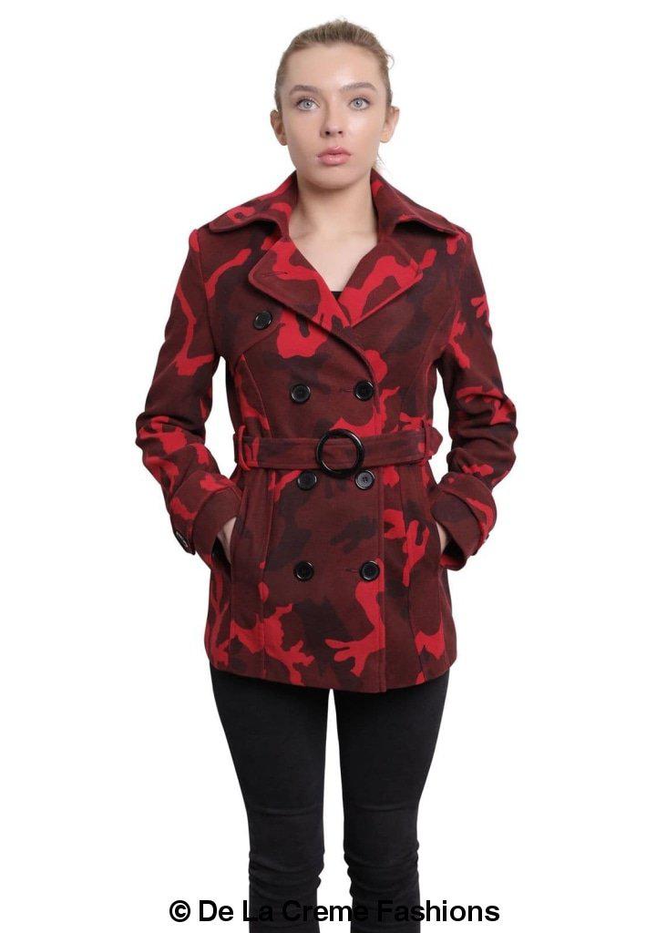De La Creme - Womens Camo Print Double Breasted Short Coat - Great Hall Collections House