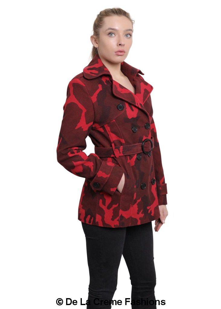 De La Creme - Womens Camo Print Double Breasted Short Coat - Great Hall Collections House