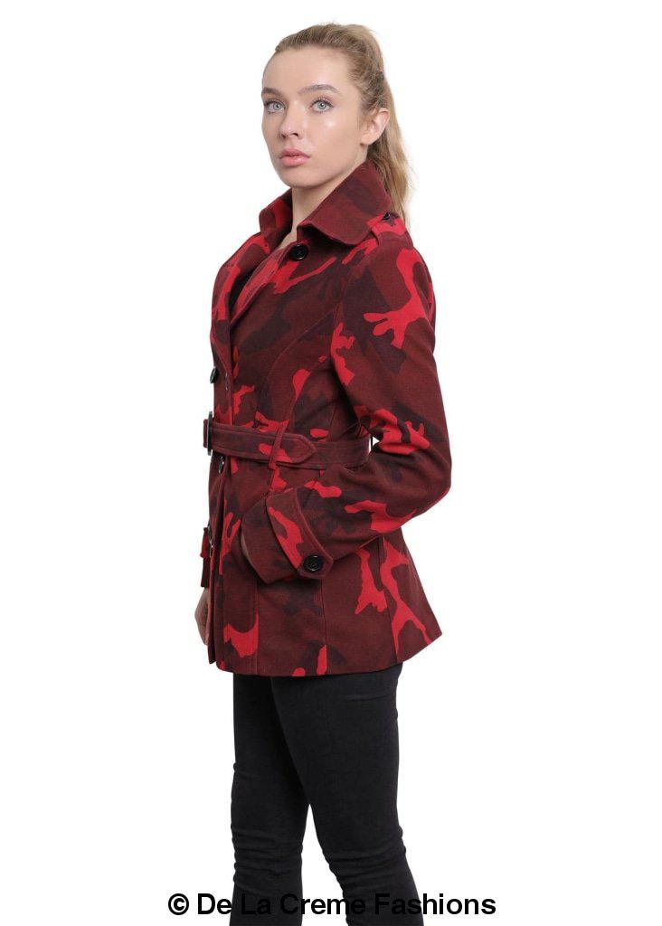 De La Creme - Womens Camo Print Double Breasted Short Coat - Great Hall Collections House