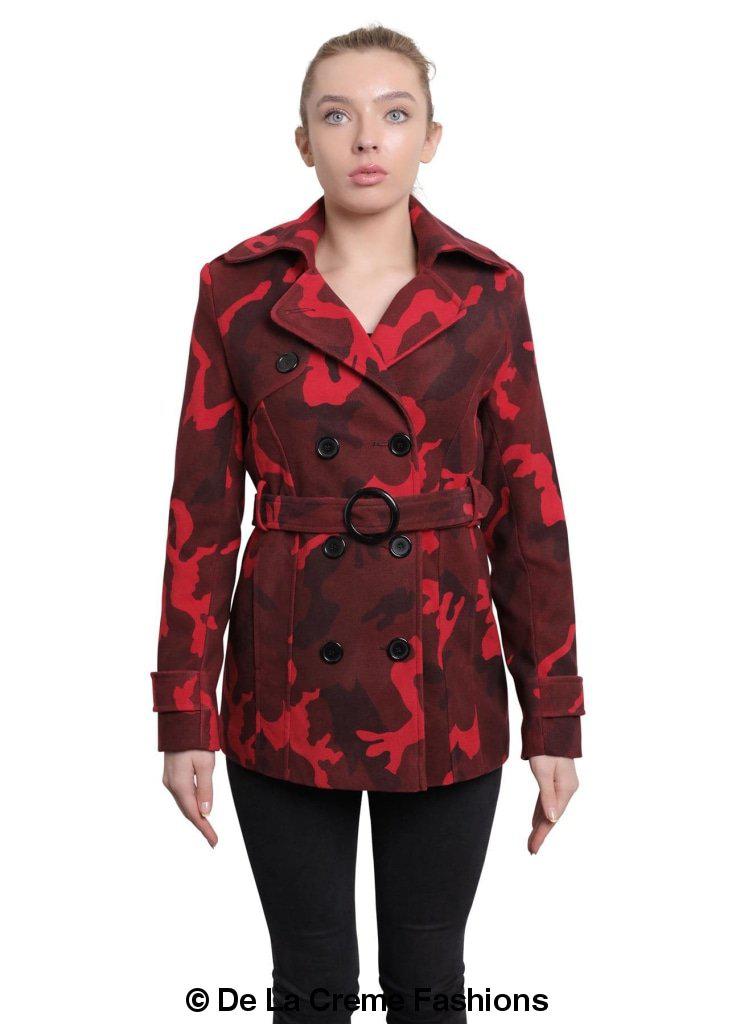 De La Creme - Womens Camo Print Double Breasted Short Coat - Great Hall Collections House