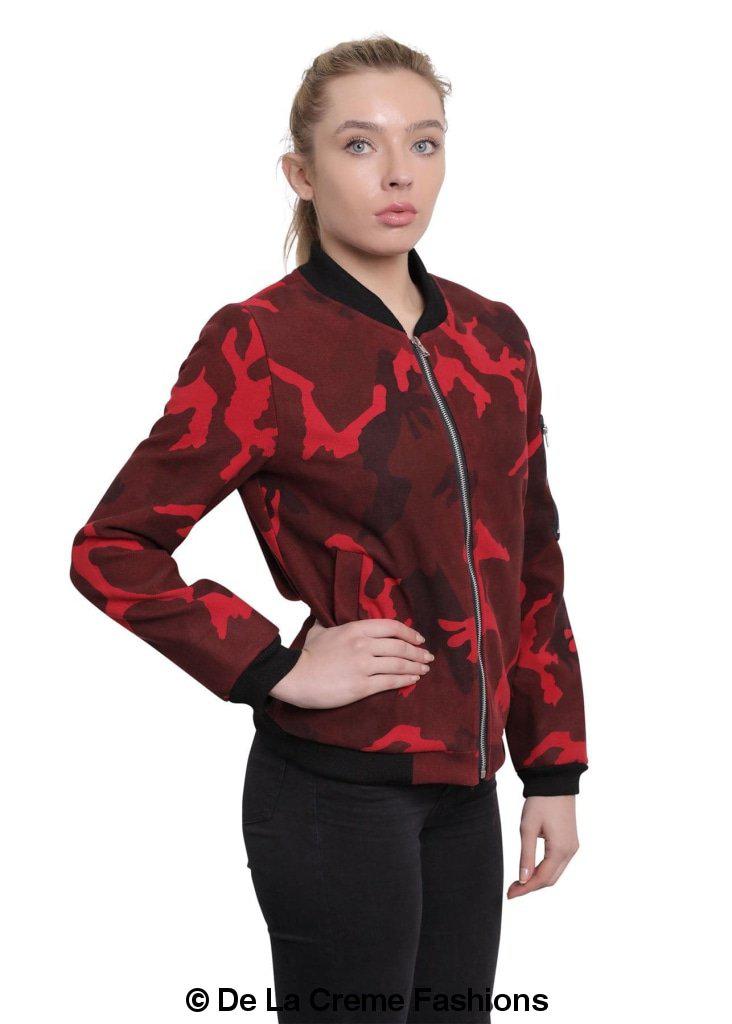 De La Creme - Womens Camo Zip-Thru Varsity Bomber Jacket - Great Hall Collections House