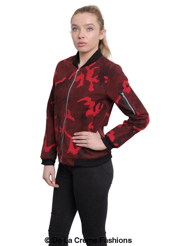 De La Creme - Womens Camo Zip-Thru Varsity Bomber Jacket - Great Hall Collections House