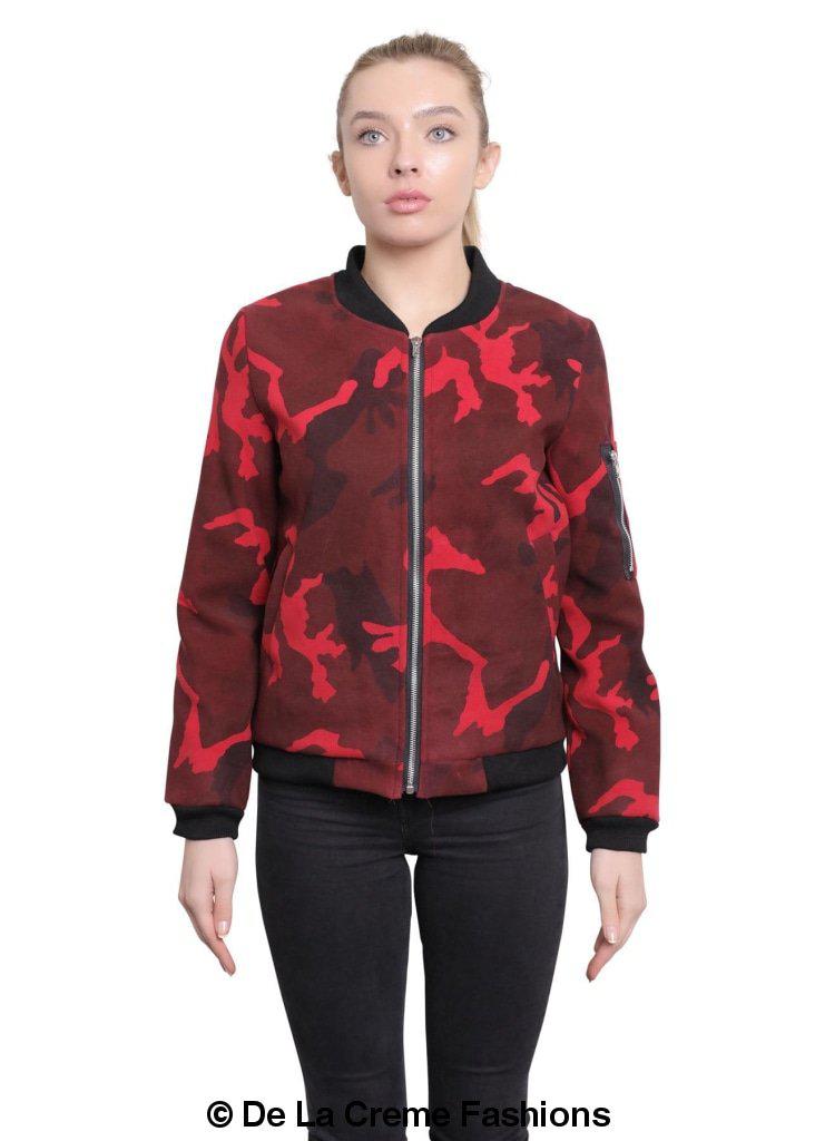 De La Creme - Womens Camo Zip-Thru Varsity Bomber Jacket - Great Hall Collections House