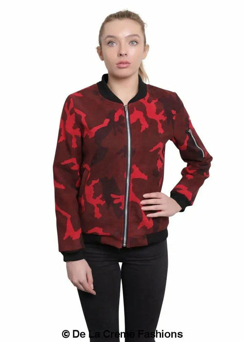 De La Creme - Womens Camo Zip-Thru Varsity Bomber Jacket - Great Hall Collections House